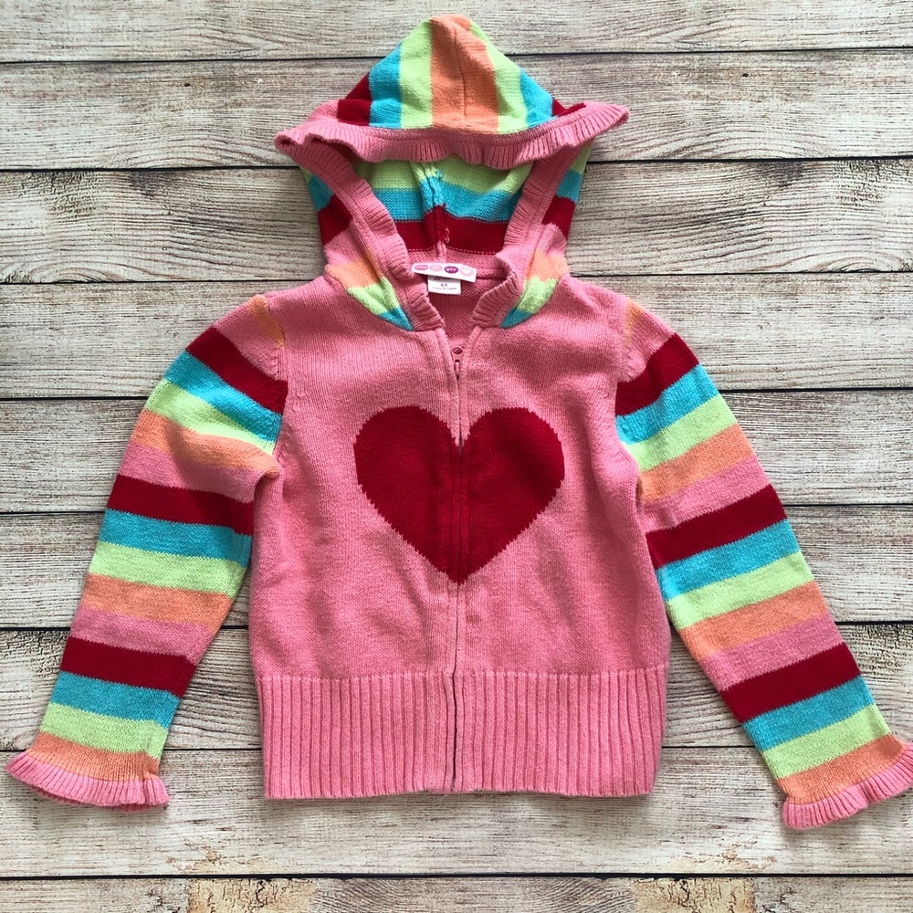 Rainbow Zip Up Sweater / Hoodie w/ Heart